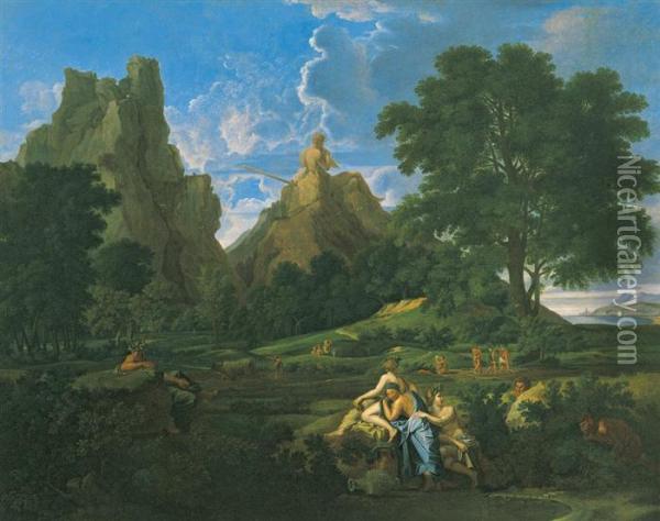 Arcadian Landscape With Nymphs And Satyrs. Oil Painting - Antonio Carracci