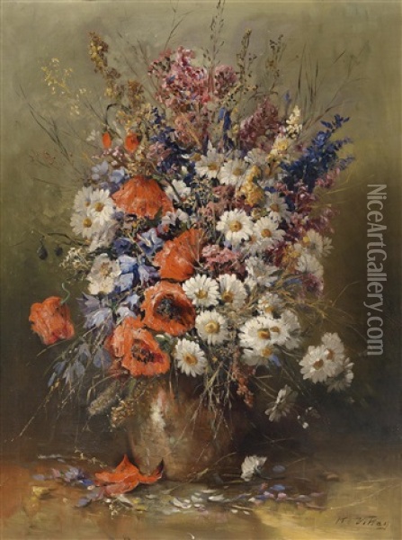 Groser Sommerblumenstraus Oil Painting - Karl Vikas
