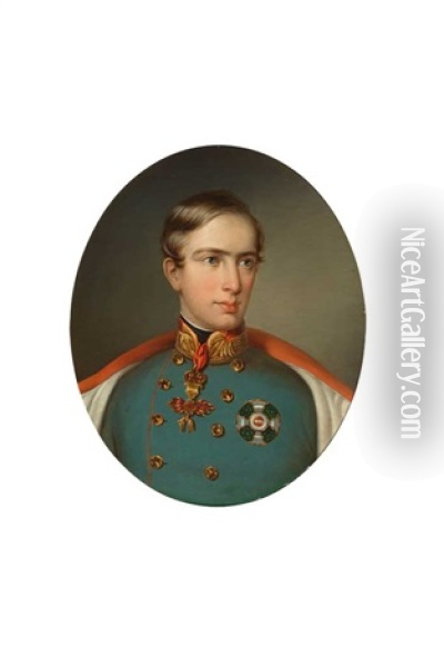 Brustbild Von Kaiser Franz Joseph I. Von Osterreich Im Alter Von 19 Jahren Oil Painting - Jacomo (Jakob) Marastoni