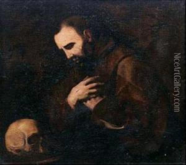 San Francesco In Meditazione Oil Painting - Polidoro Da Caravaggio (Caldara)