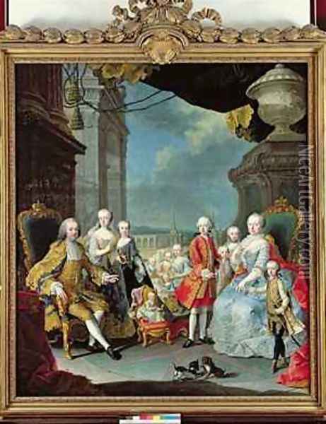 Franz Stephan I 1708-65 with his wife Marie-Therese 1717-80 and their children Oil Painting - Martin II Mytens or Meytens
