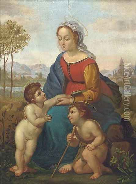 La Belle Jardiniere The Madonna and Child with the Infant Saint John the Baptist Oil Painting - Raphael