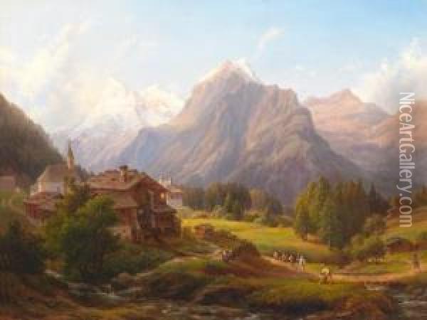 Blick Von Fusch Im Pinzgauauf Das Wiesbachhorn In Den Hohen Tauern Oil Painting - Anton Schiffer