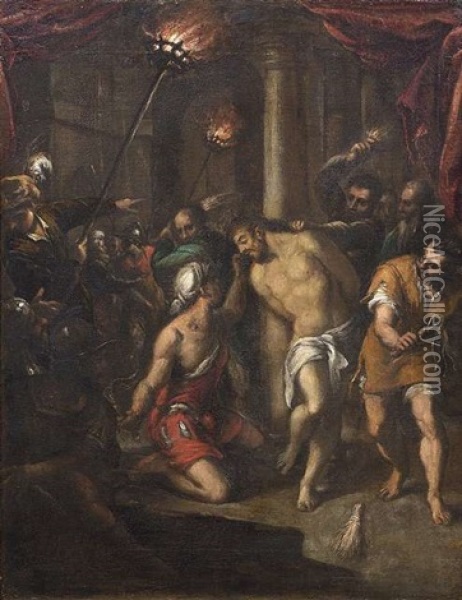 Geiselung Christi. Nachtliche Kerkerszene Oil Painting - Jacopo dal Ponte Bassano