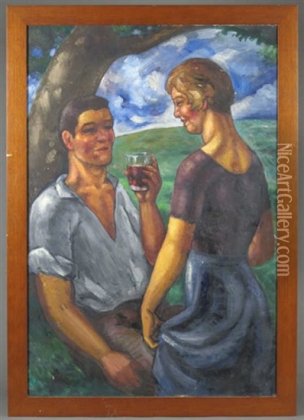 Couple Sous Un Arbre Oil Painting - Paul-Emile Colin