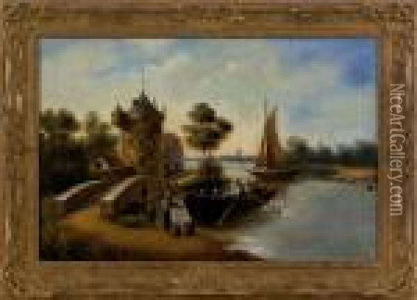 Canal Scene Oil Painting - William Raymond Dommersen
