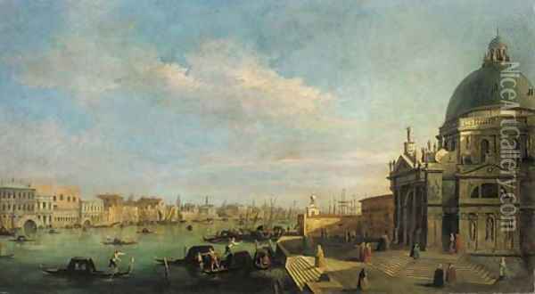 The entrance to the Grand Canal, looking east from the Salute towards the Bacino di San Marco, the Doge's Palace and Riva degli Schiavoni beyond Oil Painting - (Giovanni Antonio Canal) Canaletto