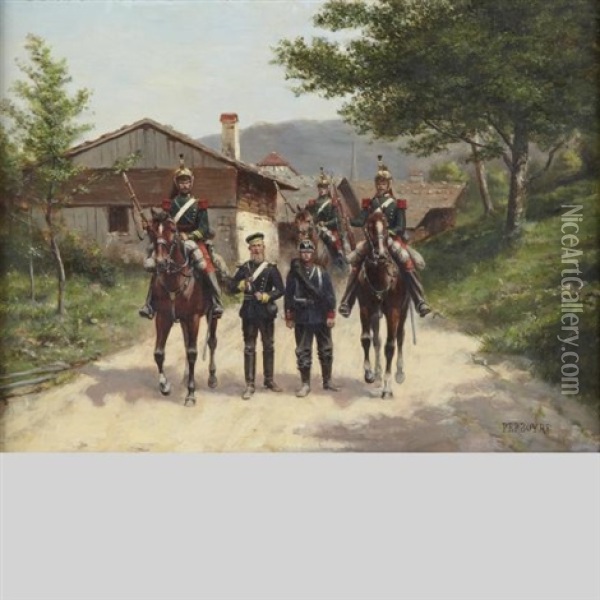 French Cuirassiers On Route Oil Painting - Paul Emile Leon Perboyre
