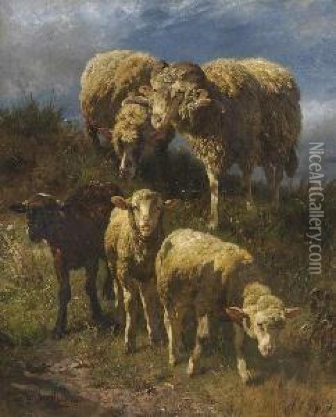Schaffamilie. Oil Painting - Anton Braith