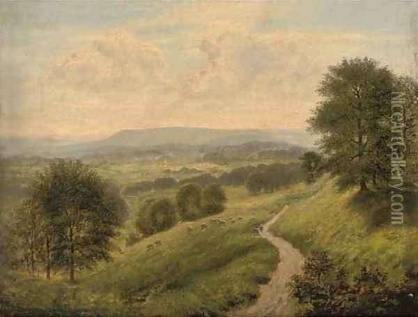 A path through a summer landscape Oil Painting - Arthur Gilbert
