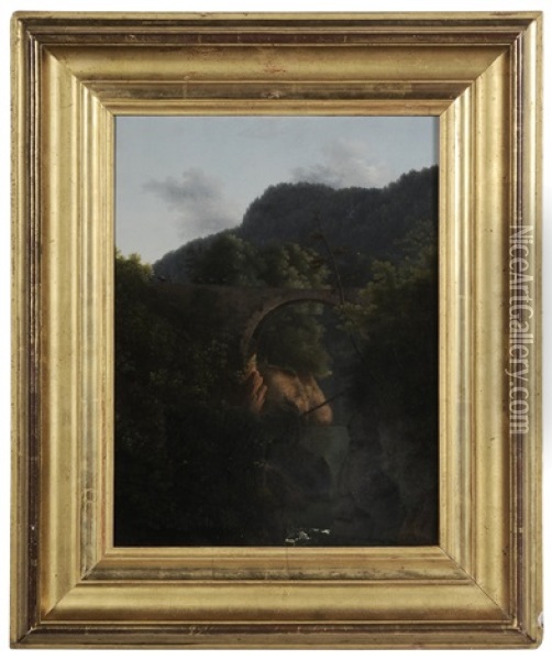 Veduta Del Ponte Del Diavolo A Sorrento (devil's Bridge, Sorrento) Oil Painting - Alexandre Hyacinthe Dunouy