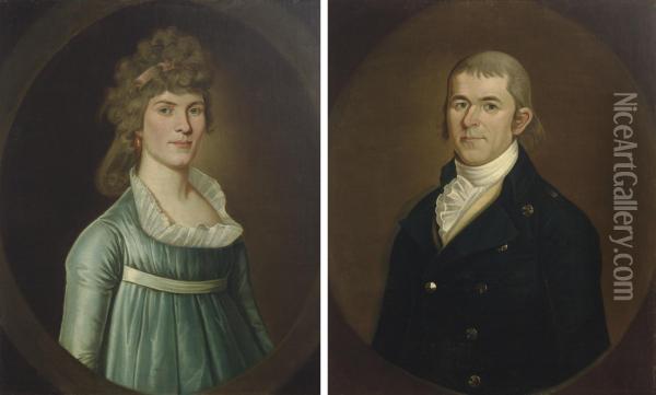 Pair Of Portraits Of A Lady And A Gentleman Oil Painting - William Jennys