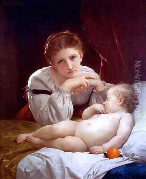 The Angel Guardien Oil Painting - William-Adolphe Bouguereau