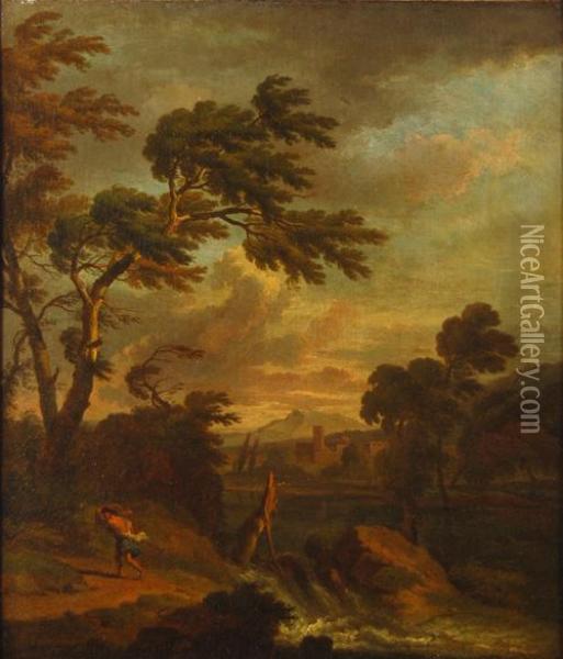 Paesaggio Laziale Con Cascata Oil Painting - Jan Van Huysum