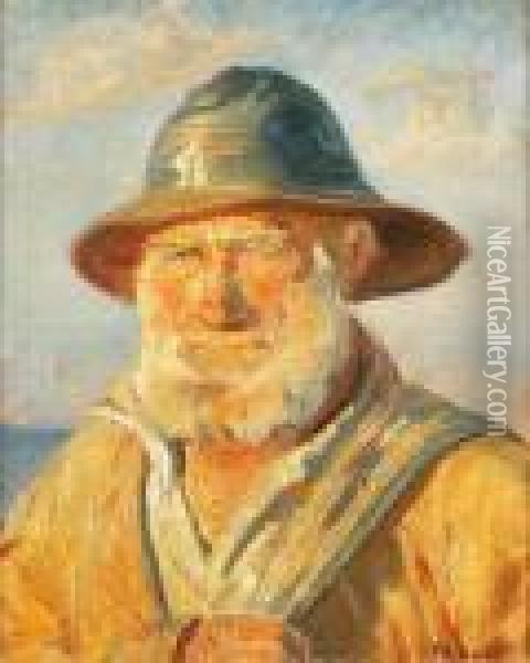 A Fisherman In The Evening Sun, Skagen Oil Painting - Michael Ancher