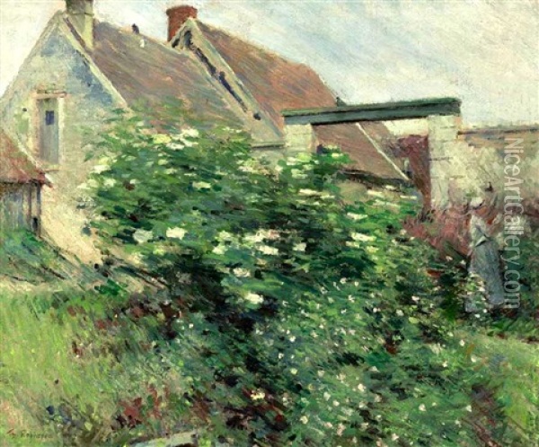 Normandy Farm (garden At Giverny; A Characteristic Bit, Giverny) Oil Painting - Theodore Robinson