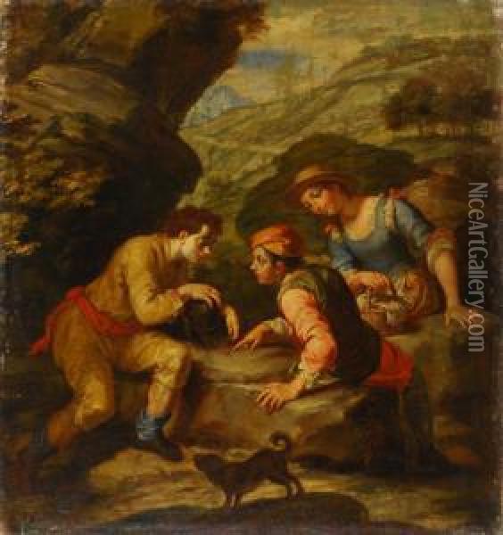 Il Gioco A Dadi Oil Painting - Domenico Maggiotto