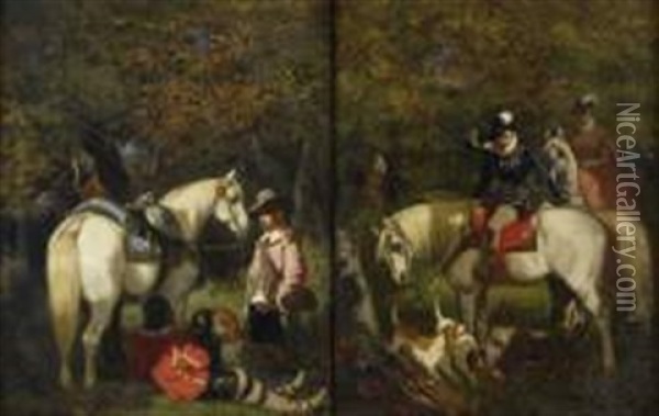 Chasse A Courre (pair) Oil Painting - Achille Giroux