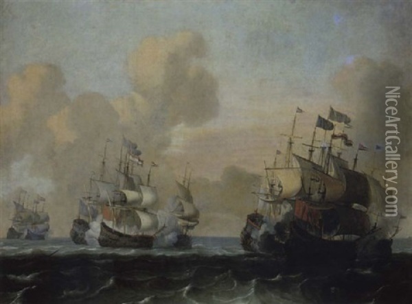 Kriegsschiffe Auf Hoher See Oil Painting - Ludolf Backhuysen the Elder