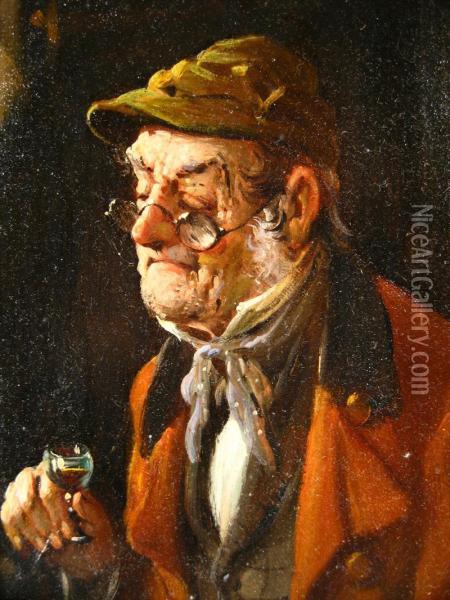 Portrait Of A Gentleman Drinking Wine Oil Painting - Richard Klingen