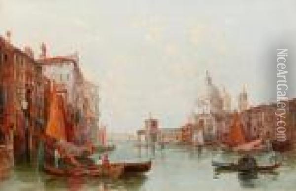 'the Palazzo Palace, Venice' And 'the Grandcanal, Venice' Oil Painting - Alfred Pollentine
