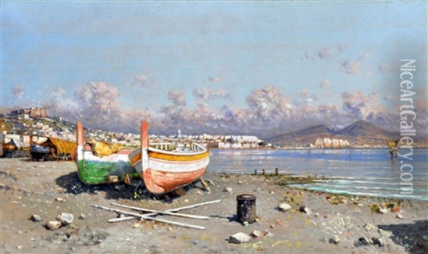Marina Di Napoli Oil Painting - Giuseppe Carelli