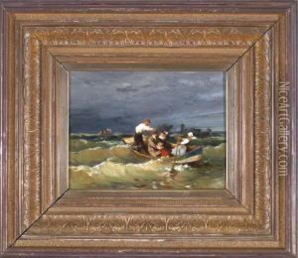Zwei Ruderboote Auf Dem Chiemsee Mit Der Fraueninsel Im Hintergrund Oil Painting - Josef Wopfner