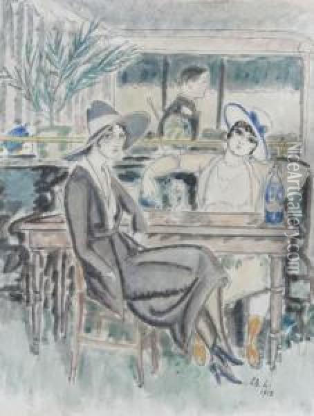 Femmes Au Cafe Oil Painting - Chas-Laborde