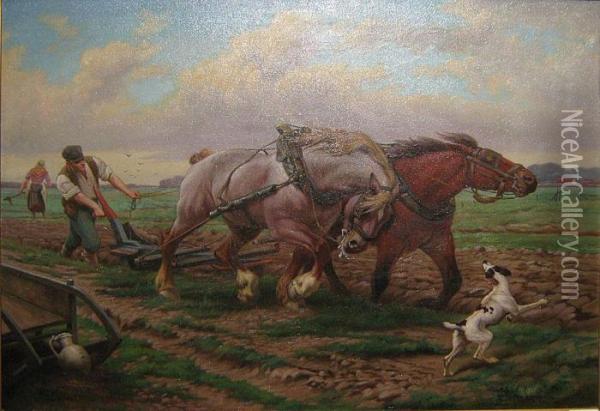 Ploegende Boer Oil Painting - Jef Louis Van Leemputten