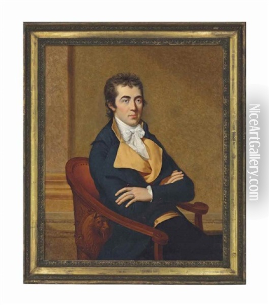 Portrait Of Henry Richard Vassall-fox, 3rd Baron Holland (1773-1840), Half-length, Seated In A Blue Coat And Yellow Waistcoat Oil Painting - Francois-Xavier Fabre