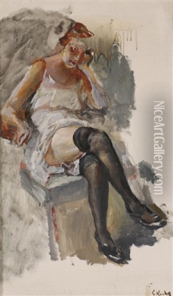Kvinne Pa Stol Oil Painting - Christian Krohg