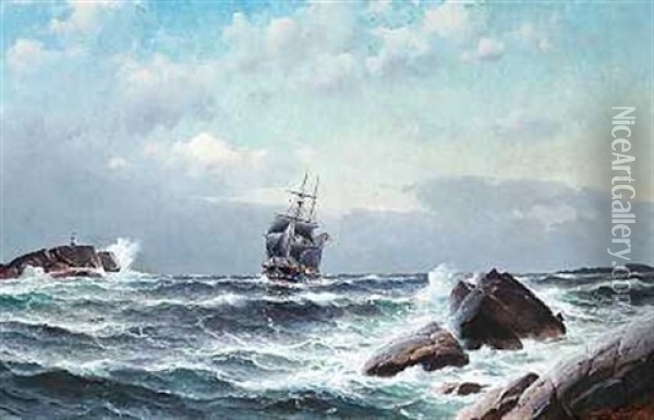 Norsk Sejlskib Ud For En Klipperig Kyst Oil Painting - Lauritz Haaland