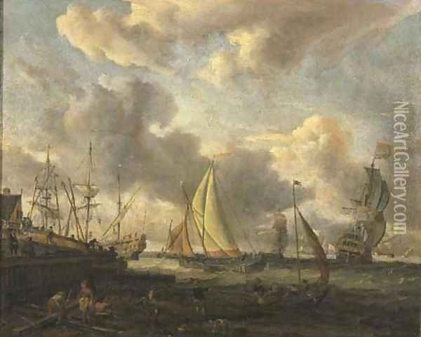 A seascape with a Dutch shipping yard near a port Oil Painting - Abraham Storck