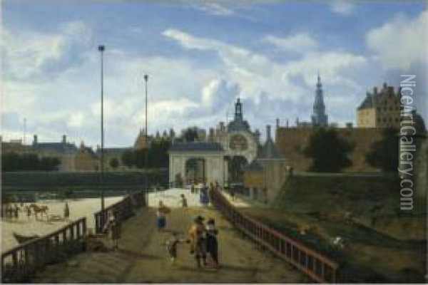 Amsterdam: A View Of The Sint Antoniespoort Oil Painting - Jan Van Der Heyden