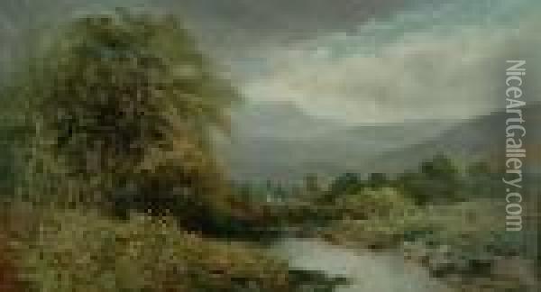 A River View On The Edge Of Dartmoor Oil Painting - William Widgery