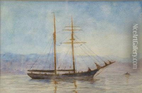 Boat At Anchor. Oil Painting - Henry Scott Tuke
