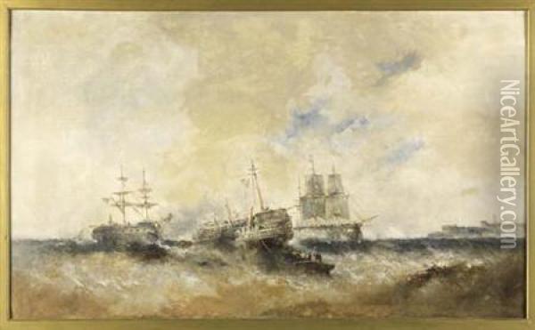 Naval Battle In Stormy Seas Oil Painting - William McAlpine