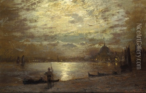Silhouette Von Venedig Im Mondschein Oil Painting - Louis Douzette
