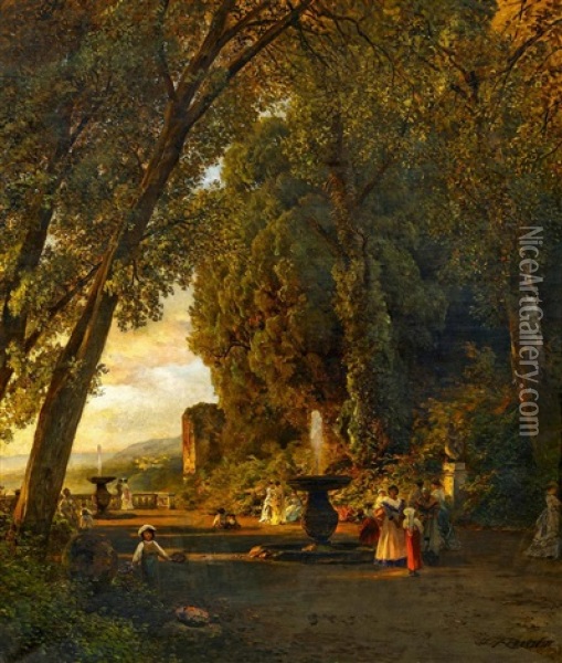 Im Park Der Villa Torlonia Oil Painting - Albert Flamm