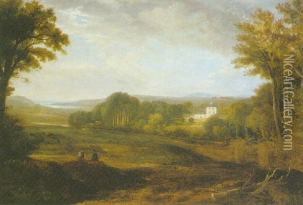 Scottish Landscape With A View Of A Country House Near The Coast Oil Painting - Andrew Wilson