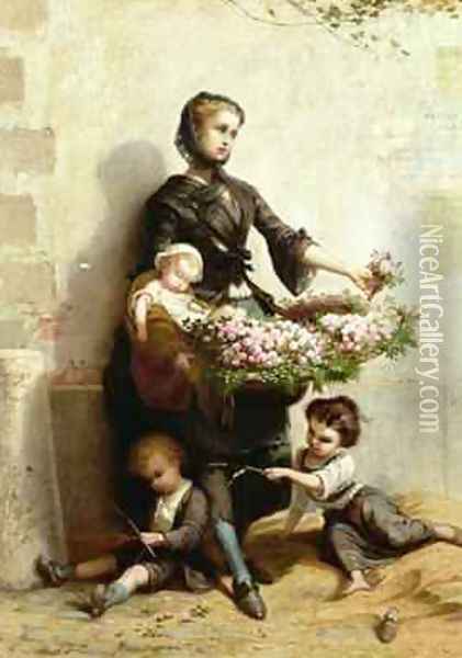 Victorian Flower Seller Oil Painting - Leopold de Moulignon