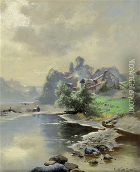 At The River Oil Painting - Carl Kuestner