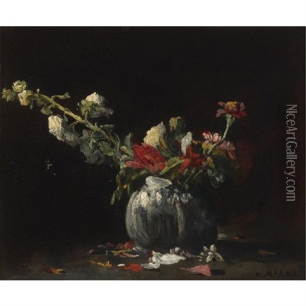 Still Life With Flowers Oil Painting - Theodule Ribot
