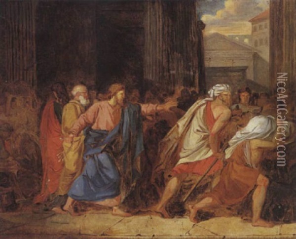 Le Christ Chassant Les Marchands Du Temple Oil Painting - Jean Germain Drouais
