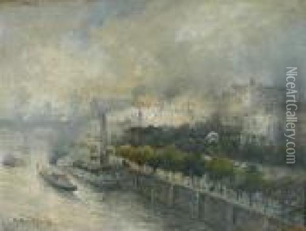 A View Of The Thames Oil Painting - Arthur Vidal Diehl