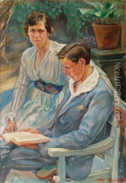 Portrait Of A Couple In The Garden Oil Painting - Holger Hans Hansen