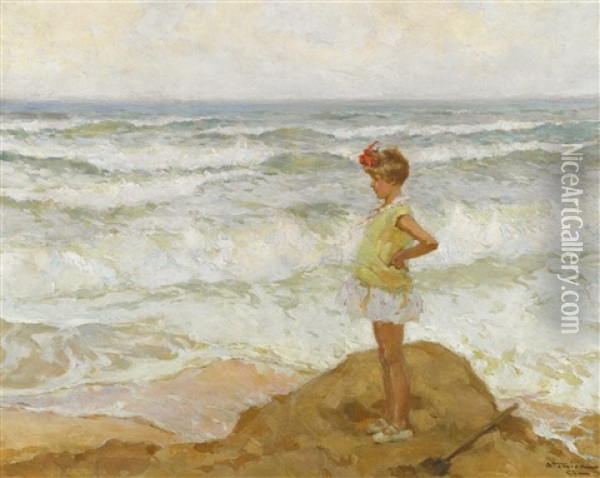 Girl By The Sea Oil Painting - Charles Garabed Atamian
