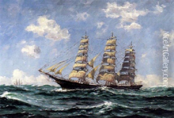 A Bark Rig Ship Oil Painting - Walter Franklin Lansil