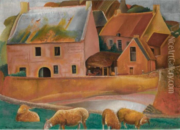 Farm With Rams Oil Painting - Boris Dimitrevich Grigoriev