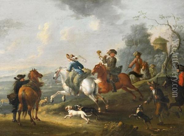 Departure Of The Hunt Oil Painting - August Querfurt